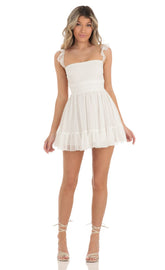 Dotted A-line Dress in White